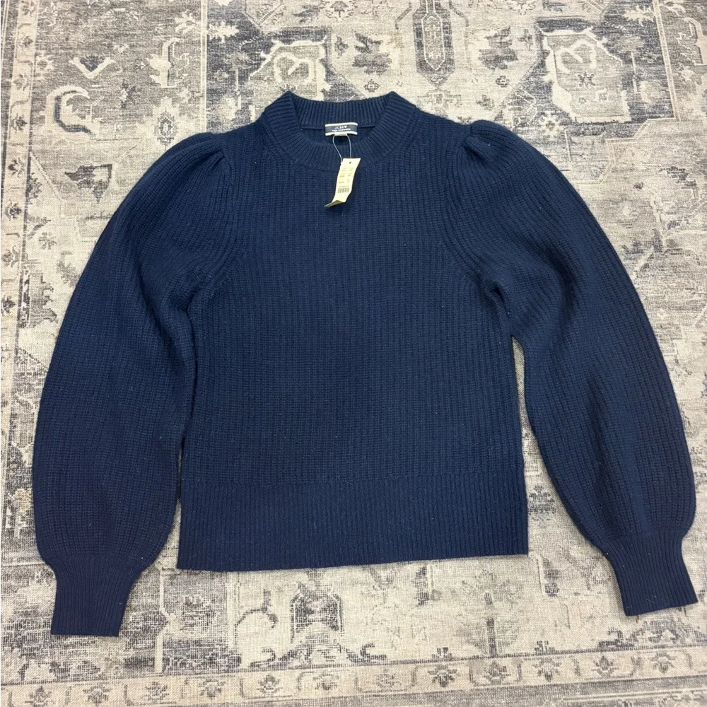 J. Crew Sweater Women’s Navy Cashmere Crew Neck balloon sleeve - Picture 2 of 4